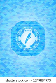 pen icon inside light blue emblem with triangle mosaic background