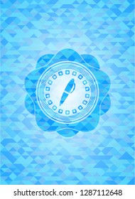 pen icon inside light blue emblem with mosaic background