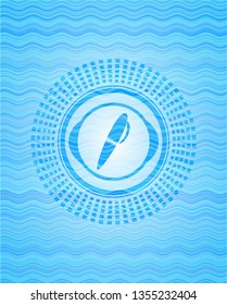 pen icon inside light blue water wave badge.