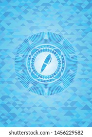 pen icon inside light blue emblem with triangle mosaic background