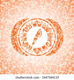 pen icon inside orange mosaic emblem with background