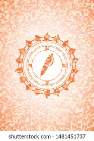 pen icon inside orange mosaic emblem