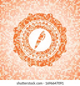 pen icon inside orange mosaic emblem with background
