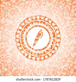 pen icon inside orange mosaic emblem. 