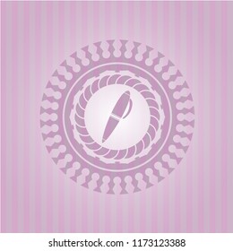 pen icon inside pink emblem. Vintage.