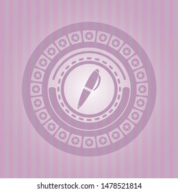 pen icon inside pink emblem