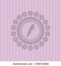 icono de pluma dentro del emblema rosa. Vintage.