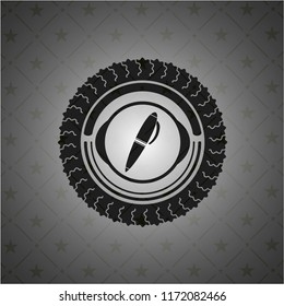 pen icon inside realistic black emblem
