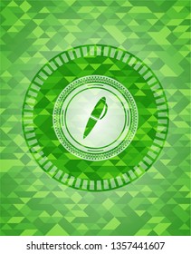 pen icon inside realistic green mosaic emblem
