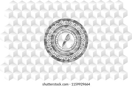 pen icon inside realistic grey emblem with geometric cube white background