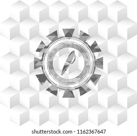 pen icon inside realistic grey emblem with geometric cube white background