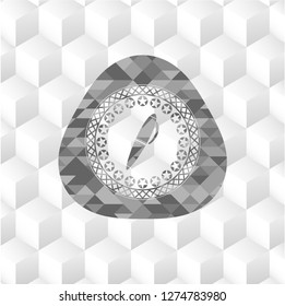 pen icon inside realistic grey emblem with cube white background