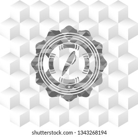 pen icon inside realistic grey emblem with cube white background