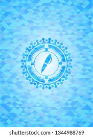 pen icon inside realistic sky blue emblem. Mosaic background