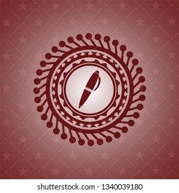 pen icon inside red emblem. Retro