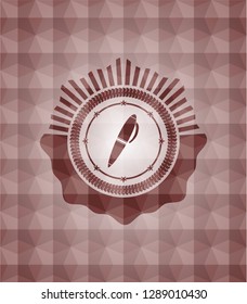 pen icon inside red seamless badge with geometric pattern.