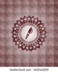 pen icon inside red seamless badge with geometric pattern background.