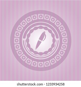 pen icon inside retro pink emblem
