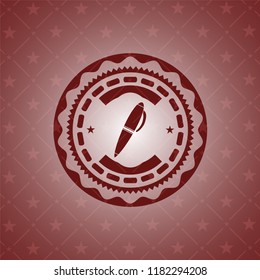 pen icon inside retro red emblem