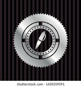 pen icon inside silver badge