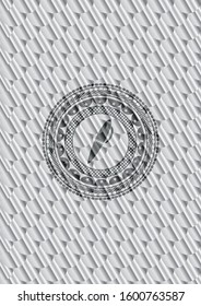pen icon inside silver color badge or emblem. Scales pattern. Vector Illustration. Detailed.