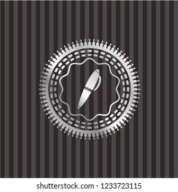 pen icon inside silvery emblem