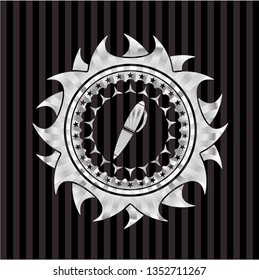 pen icon inside silvery emblem or badge
