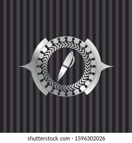 pen icon inside silvery emblem