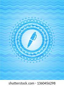 pen icon inside sky blue water style badge.