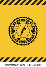 pen icon inside warning sign, black grunge emblem. Vector Illustration. Detailed.