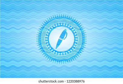 pen icon inside water wave representation style emblem.