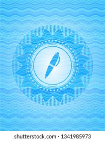 pen icon inside water wave representation badge background.