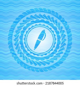 Pen Icon Inside Water Wave Representation Badge Background. 