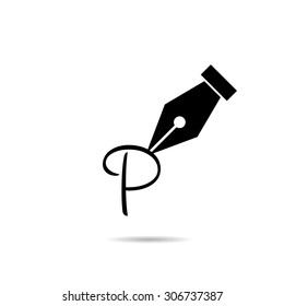 Pen icon with the letter p and shadow