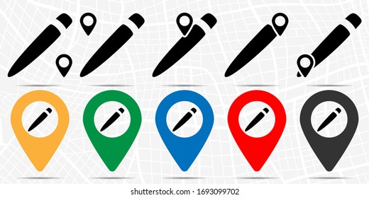 Pen icon in location set. Simple glyph, flat illustration element of web, minimalistic theme icons