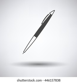 Pen icon on gray background, round shadow. Vector illustration.