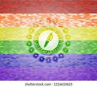 pen icon on mosaic background with the colors of the LGBT flag
