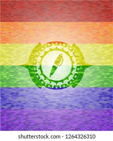 pen icon on mosaic background with the colors of the LGBT flag