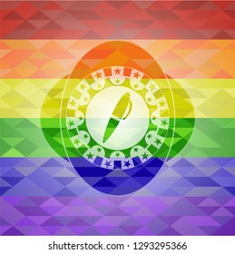 pen icon on mosaic background with the colors of the LGBT flag