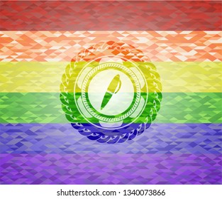 pen icon on mosaic background with the colors of the LGBT flag