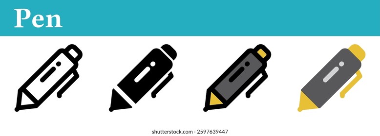 Pen icon on white background. Pen symbol. Line, glyph, colored outline, flat icon style. For web and mobile design.