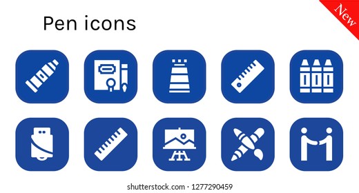  pen icon set. 10 filled pen icons. Simple modern icons about  - Paint tube, Contract, Ruler, Crayon, Pendrive, Paint, Graphic design, Agreement