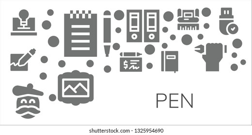 pen icon set. 11 filled pen icons.  Simple modern icons about  - Creativity, Notepad, Signature, Cheque, Artist, Notebook, Documentation, Painting, Graphic design, Pen, Pendrive