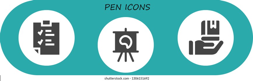 pen icon set. 3 filled pen icons.  Simple modern icons about  - Clipboard, Canvas, Education