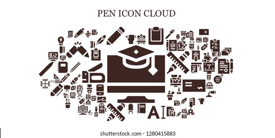  pen icon set. 93 filled pen icons. Simple modern icons about  - Education, Pencil, Pen, Artboard, Clipboard, Notebook, Typography, Canvas, Ruler, Gnosticism, Design, Artist, Papyrus