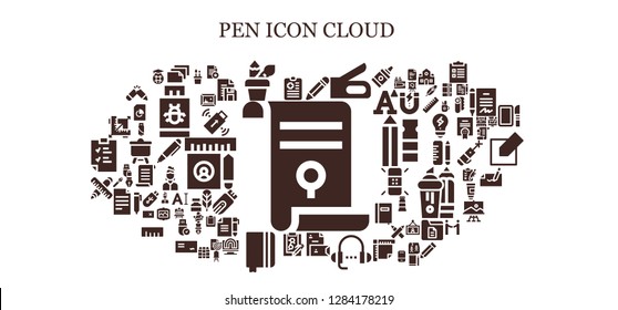  pen icon set. 93 filled pen icons. Simple modern icons about  - Agreement, Clipboard, Paper, Pencil case, Pencil, Stapler, Stationery, Lesson, Notebook, Ruler, Design, Document
