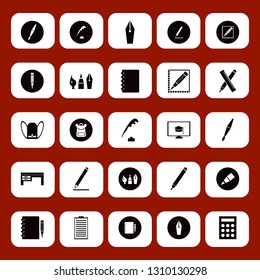 pen icon set with ruler and pencil, online education and calculator vector illustration