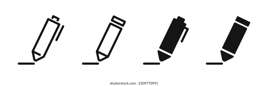 Conjunto de ícones da caneta. Símbolos de caneta. Ilustração vetorial. Escrevendo ícones. Caneta, ícone de ferramenta de lápis define ilustração vetorial.