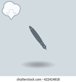 Pen icon with shadow. Cloud of download with arrow.