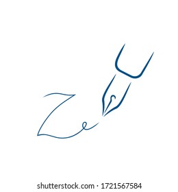 Pen icon, signature in the style of brush strokes. Signature in the form of the letter Z.